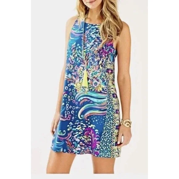 Lilly Pulitzer Jackie Shift Resort 'Beach Loot' Resort Vacation Colorful Silk M - Picture 1 of 8